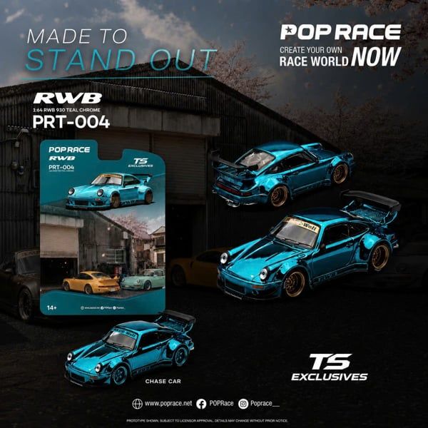  Mô hình xe RWB 930 TEAL CHROME tỉ lệ 1:64 Pop Race PRT004 