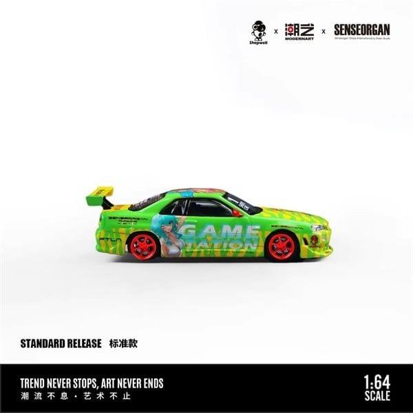  Mô hình xe Nissan GT-R R34 Tribute to Youth Hatsune Miku with chase car silver tỉ lệ 1:64 Modernart MD800505 