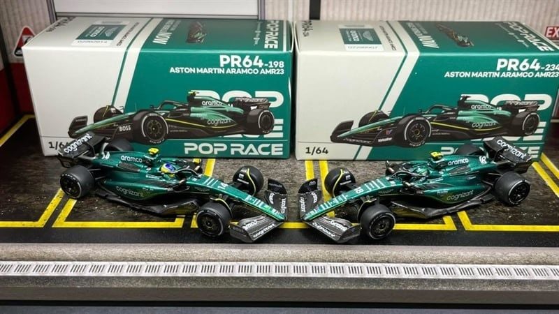  Mô hình xe Aston Martin AMR23 F1 NO.14 F.ALONSO tỉ lệ 1:64 Pop Race PR640198 