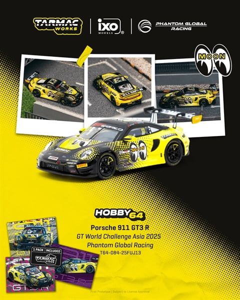  Mô hình xe Porsche 911 GT3 R GT World Challenge Asia 2025 Phantom Global Racing tỉ lệ 1:64 Tarmac Works T64-084-25FUJ13 
