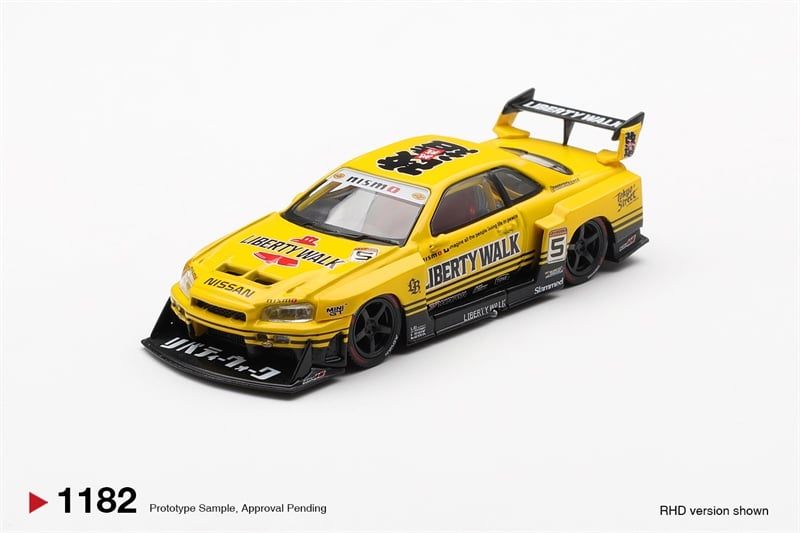  Mô hình xe Nissan LB-ER34 Super Silhouette SKYLINE Sport Yellow bản card tỉ lệ 1:64 MiniGT MGT01182 