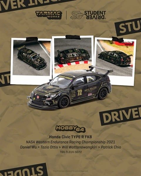  Mô hình xe Honda Civic TYPE R FK8 tỉ lệ 1:64 Tarmac Works T64-TL014-SD72 