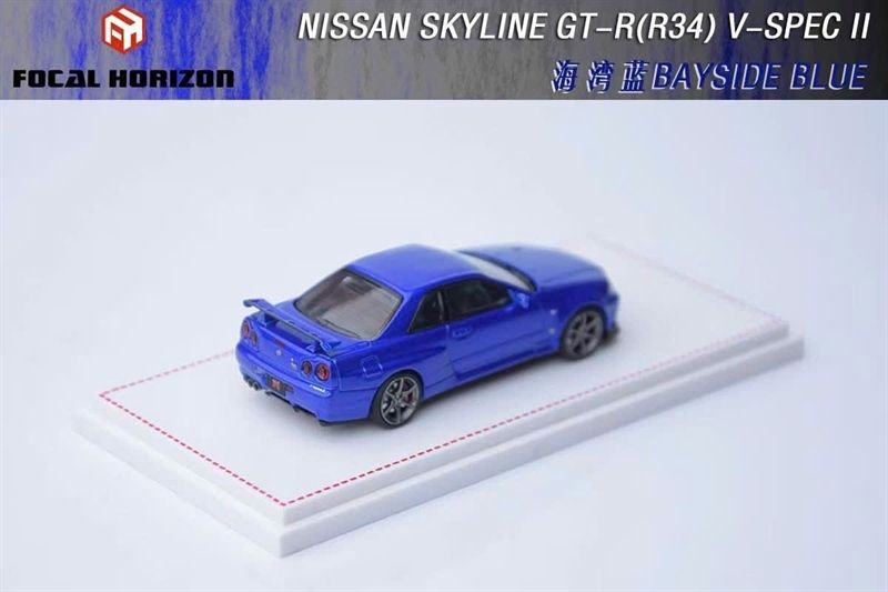  Mô hình xe Nissan Skyline GT-R R34 V-SPEC-II blue mở capo tỉ lệ 1:64 Focal Horizon OT64506 