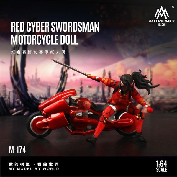  Mô hình nhân vật set xe và figure Red Cyber ​​Swordsman Motorcycle Doll tỉ lệ 1:64 MoreArt MO222174 