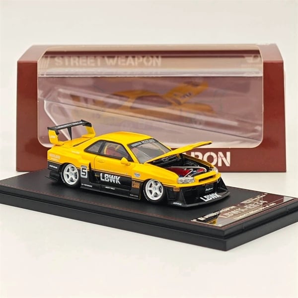  Mô hình xe NISSAN GT-R ER34 #5 LBWK Yellow tỉ lệ 1:64 Street Weapon OT64479 
