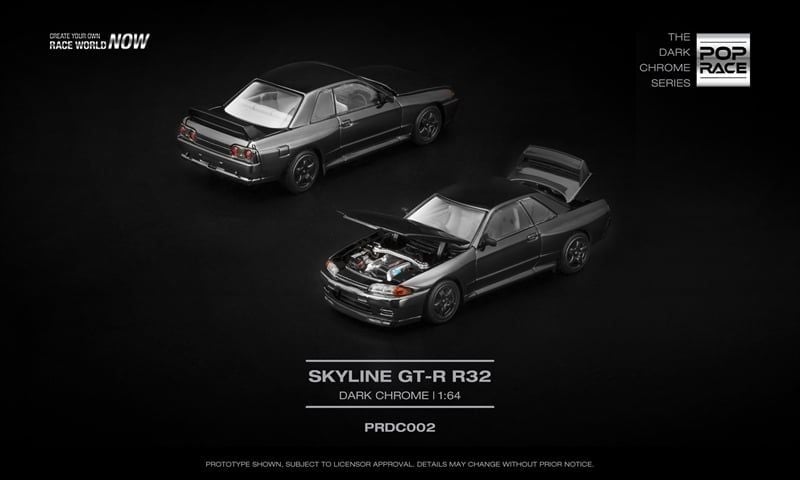  Mô hình xe ô tô Nissan Skyline GTR R32 dark chrome series mở được capo tỉ lệ 1:64 Poprace PRDC002 
