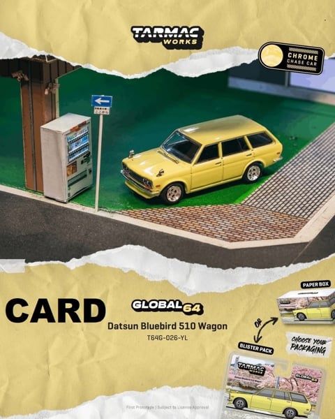  Mô hình xe Datsun Bluebird 510 Wagon bản card tỉ lệ 1:64 Tarmac Works T64G-026-YL 
