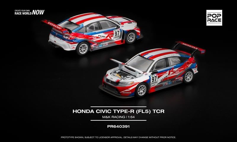  Mô hình xe ô tô Honda Civic TYPE-R (FL5) TCR - M&K RACING mở capo tỉ lệ 1:64 Poprace PR640391 
