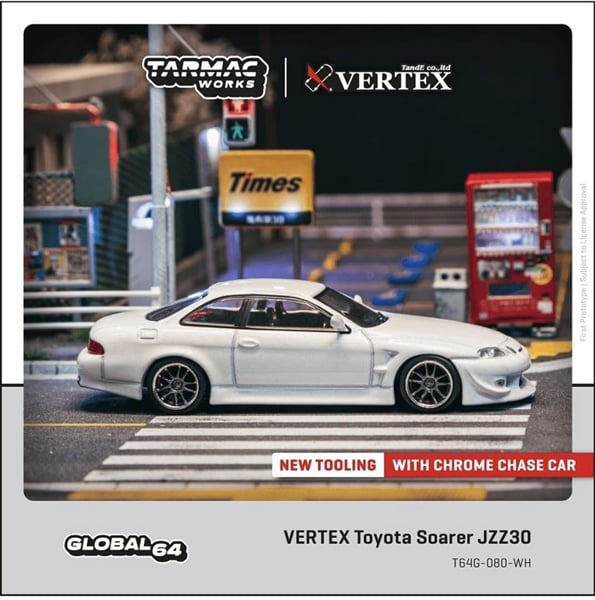  Mô hình xe ô tô VERTEX Toyota Soarer JZZ30, White tỉ lệ 1:64 Tarmac Works T64G-080-WH 
