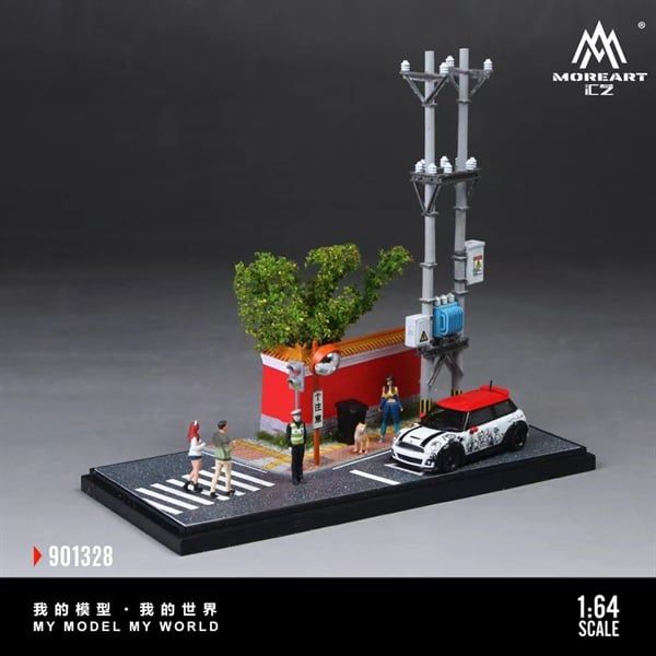  Mô hình hộp mica trưng bày mô phỏng góc đường đô thị có cột điện tỉ lệ 1:64 MoreArt MO901328 