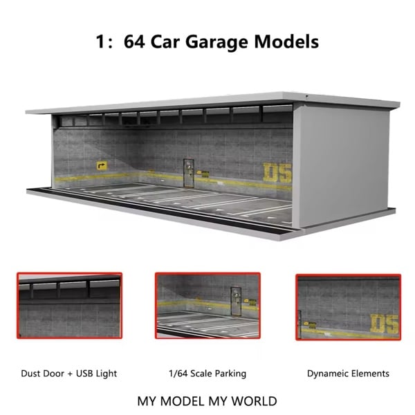  Hộp trưng bày mô phỏng dirorama garage Gray D5 lighting assembly scene tỉ lệ 1:64 M-cool MoreArt MO914082 