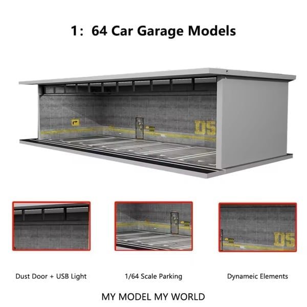  Hộp trưng bày mô phỏng dirorama garage Gray D5 lighting assembly scene tỉ lệ 1:64 M-cool MoreArt MO914082 