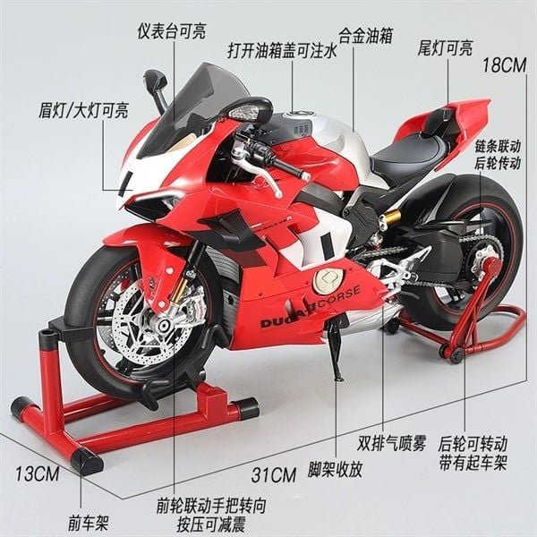  Mô hình xe Ducati V4 Superleggera có động cơ - Nồi quay được - phun khói khi vặn ga - kèm ben nâng tỉ lệ lớn 1:7 M92334 Alloy model MT06006 