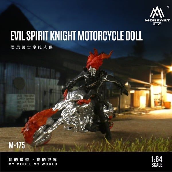  Mô hình nhân vật và mô tô ma tốc độ Skeleton Knight Motorcycle Doll Red Magic Edition tỉ lệ 1:64 More Art MO222175 
