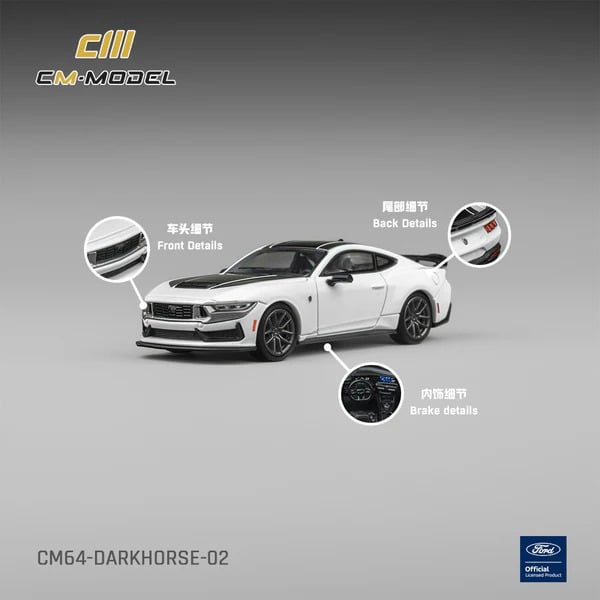  Mô hình xe Ford Mustang DarkHorse Oxford White tỉ lệ 1:64 CM model CM64-Darkhorse-02 