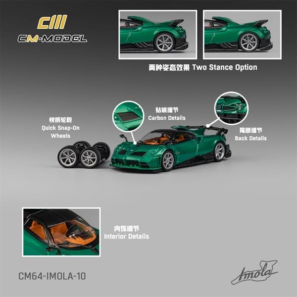  Mô hình xe Pagani Imola Metallic Emerald Green tỉ lệ 1:64 CM model CM64-IMOLA-10 