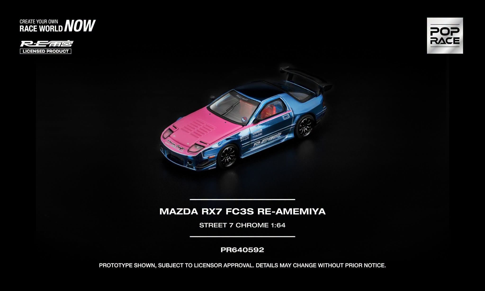  Mô hình xe Mazda Rx7 (Fc3s) Re-Amemiya Street7 Chrome tỉ lệ 1:64 Pop Race PR640592 