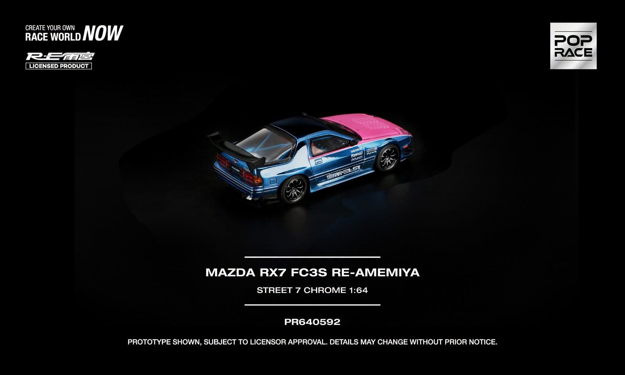  Mô hình xe Mazda Rx7 (Fc3s) Re-Amemiya Street7 Chrome tỉ lệ 1:64 Pop Race PR640592 