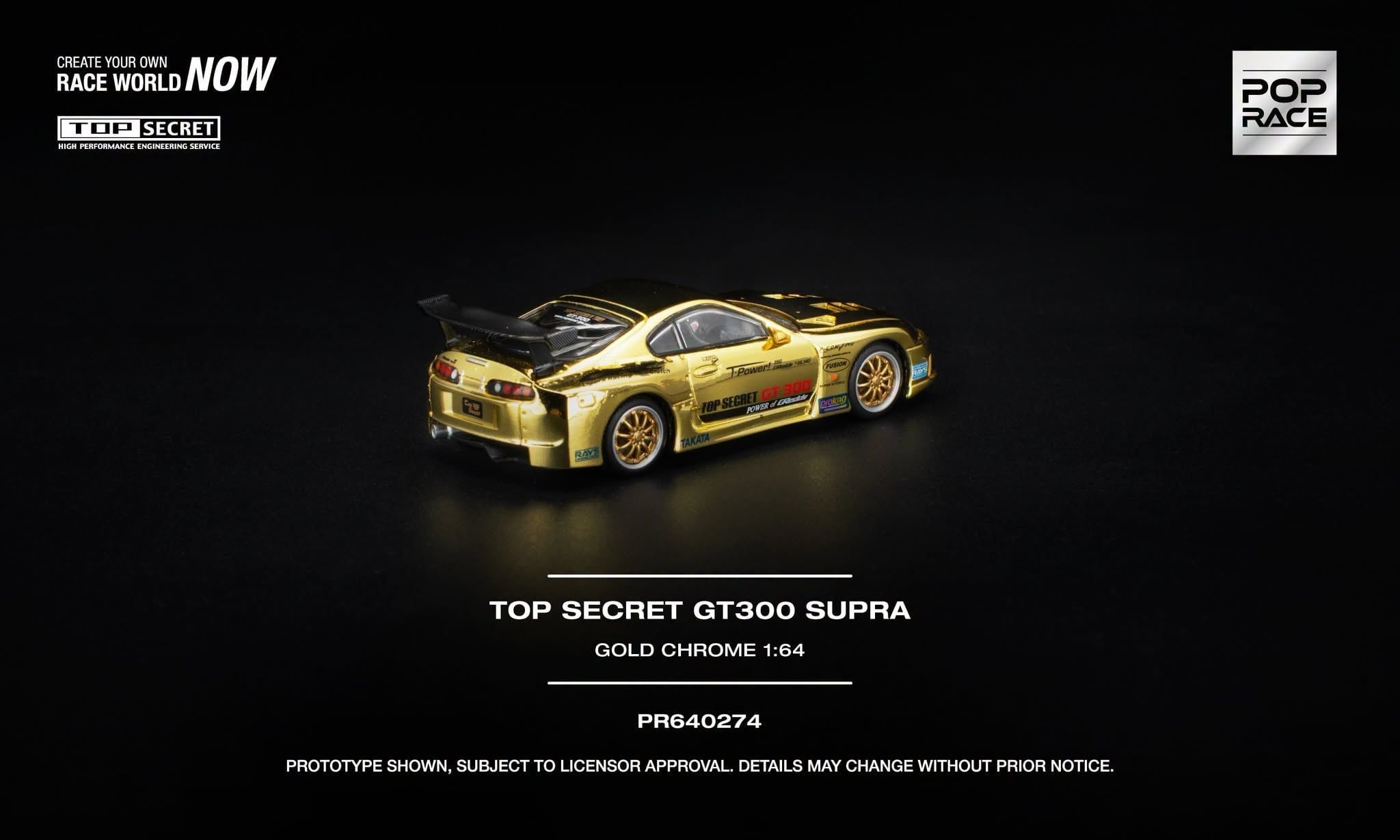  Mô hình xe Toyota GT300 Supra Gold Chrome Top Secret tỉ lệ 1:64 Pop Race PR640274 