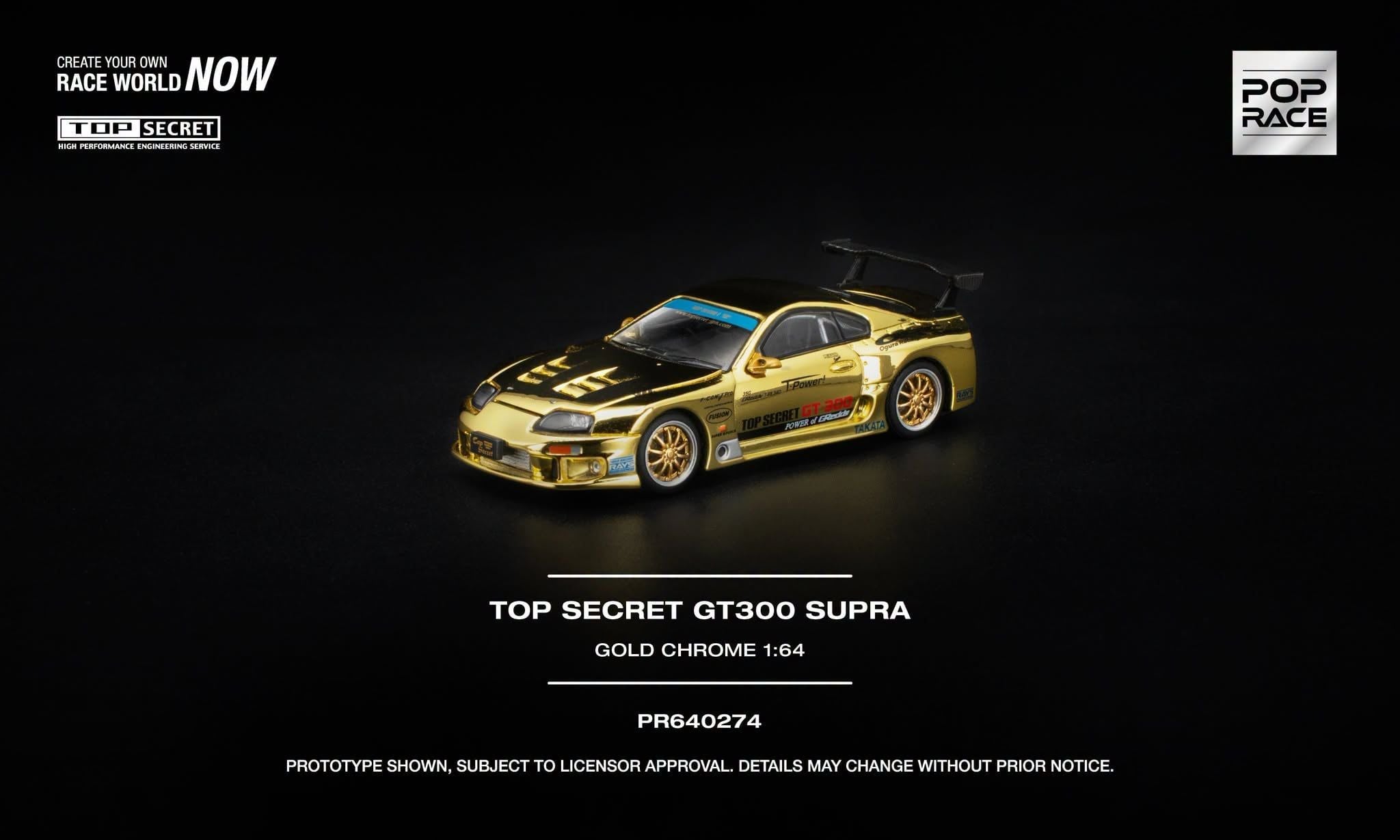  Mô hình xe Toyota GT300 Supra Gold Chrome Top Secret tỉ lệ 1:64 Pop Race PR640274 