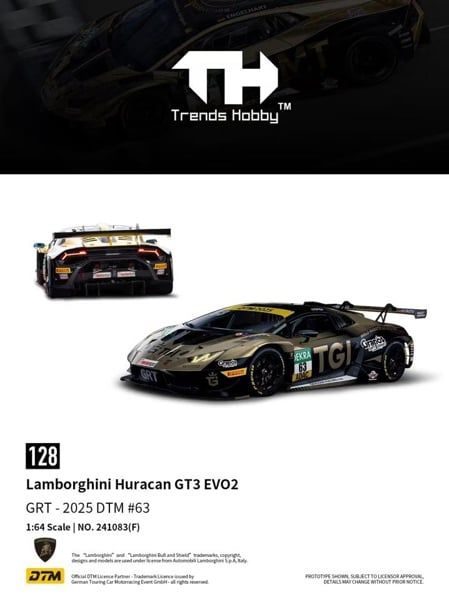  Mô hình xe Lamborghini Huracan GT3 EVO II - GRT-2025 DTM #63 tỉ lệ 1:64 Trends Hobby 241083F 