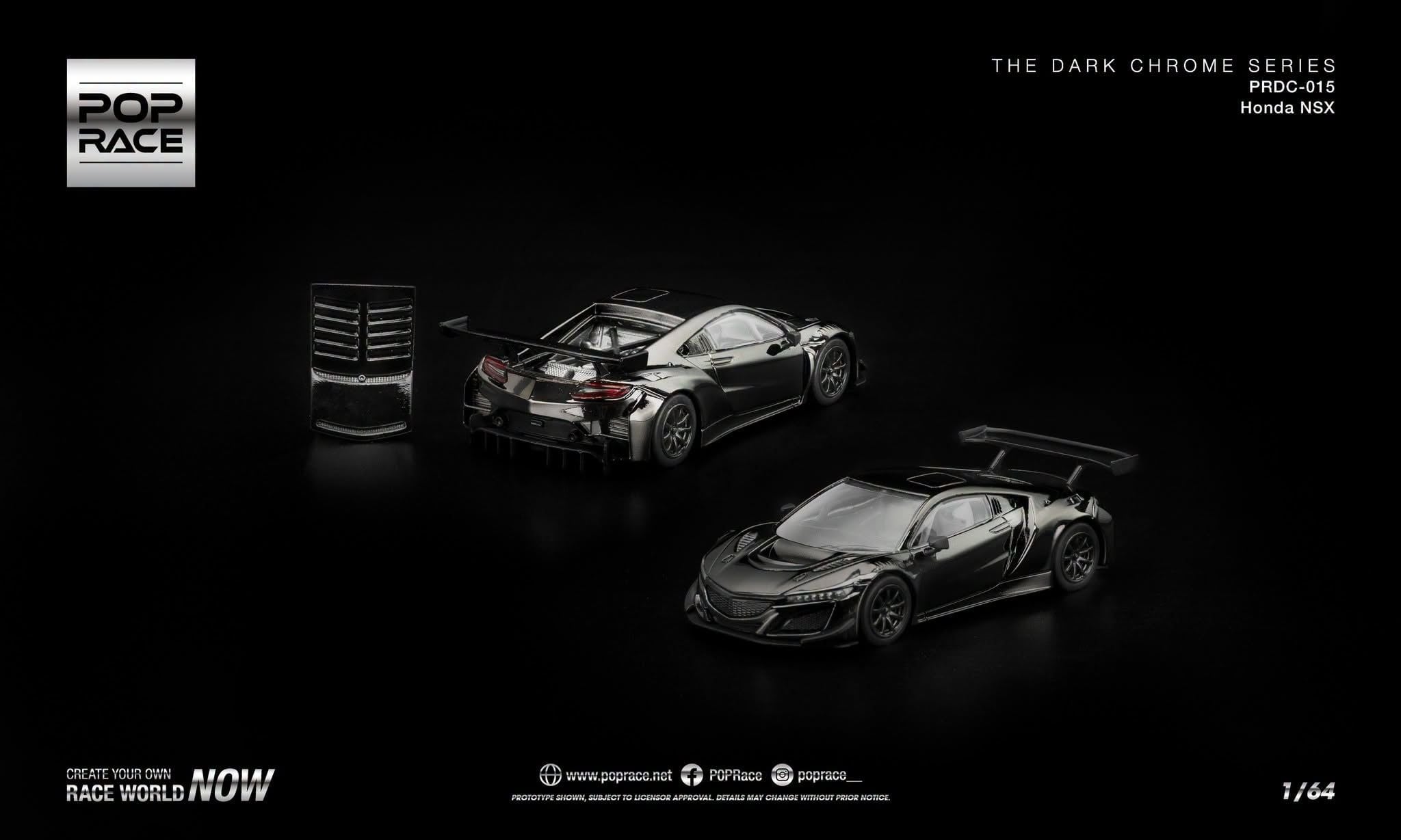  Mô hình xe Honda NSX GT3 Evo22 Dark Chrome tỉ lệ 1:64 Pop Race PRDC015 