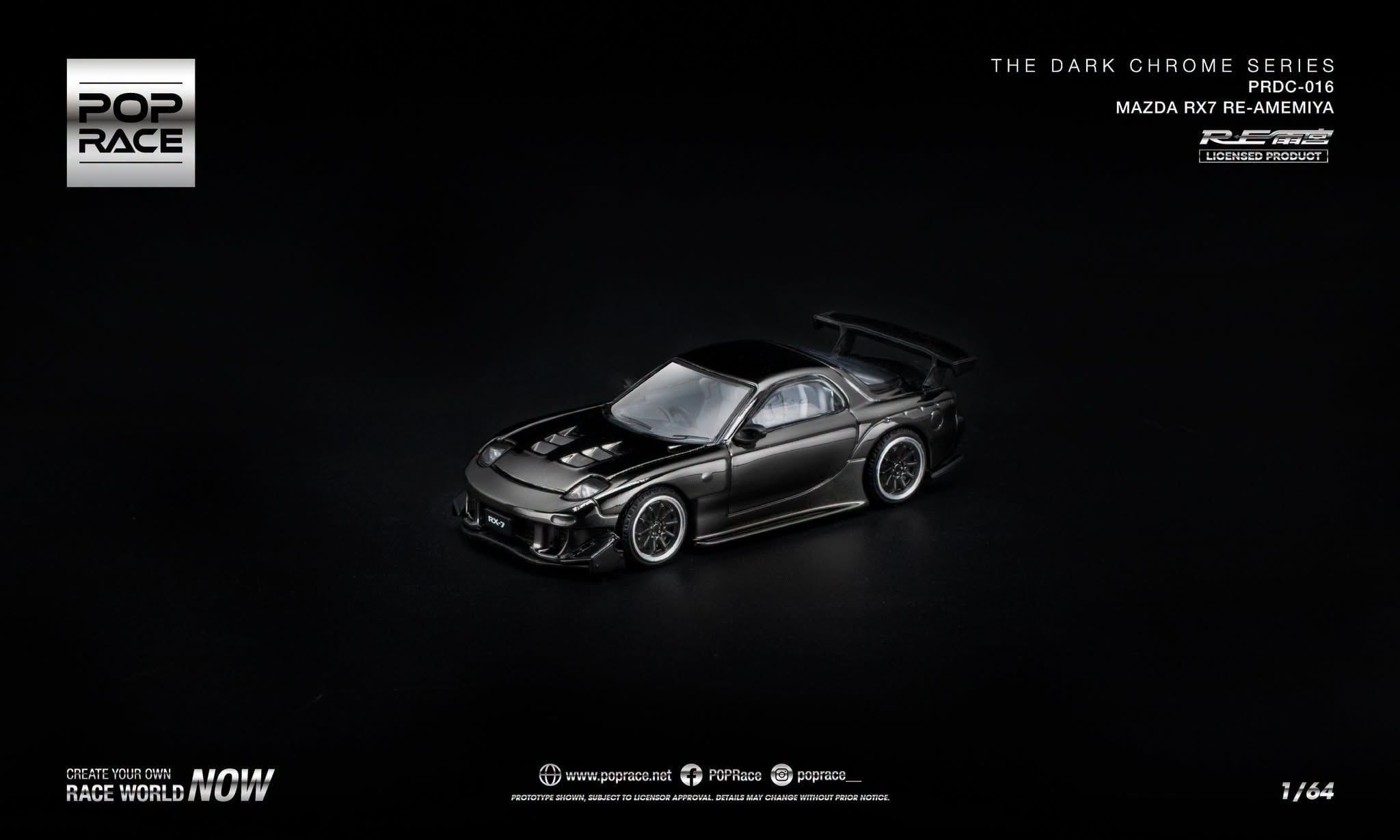  Mô hình xe Mazda RX-7 Re-Amemiya Dark Chrome tỉ lệ 1:6 Pop Race PRDC016 