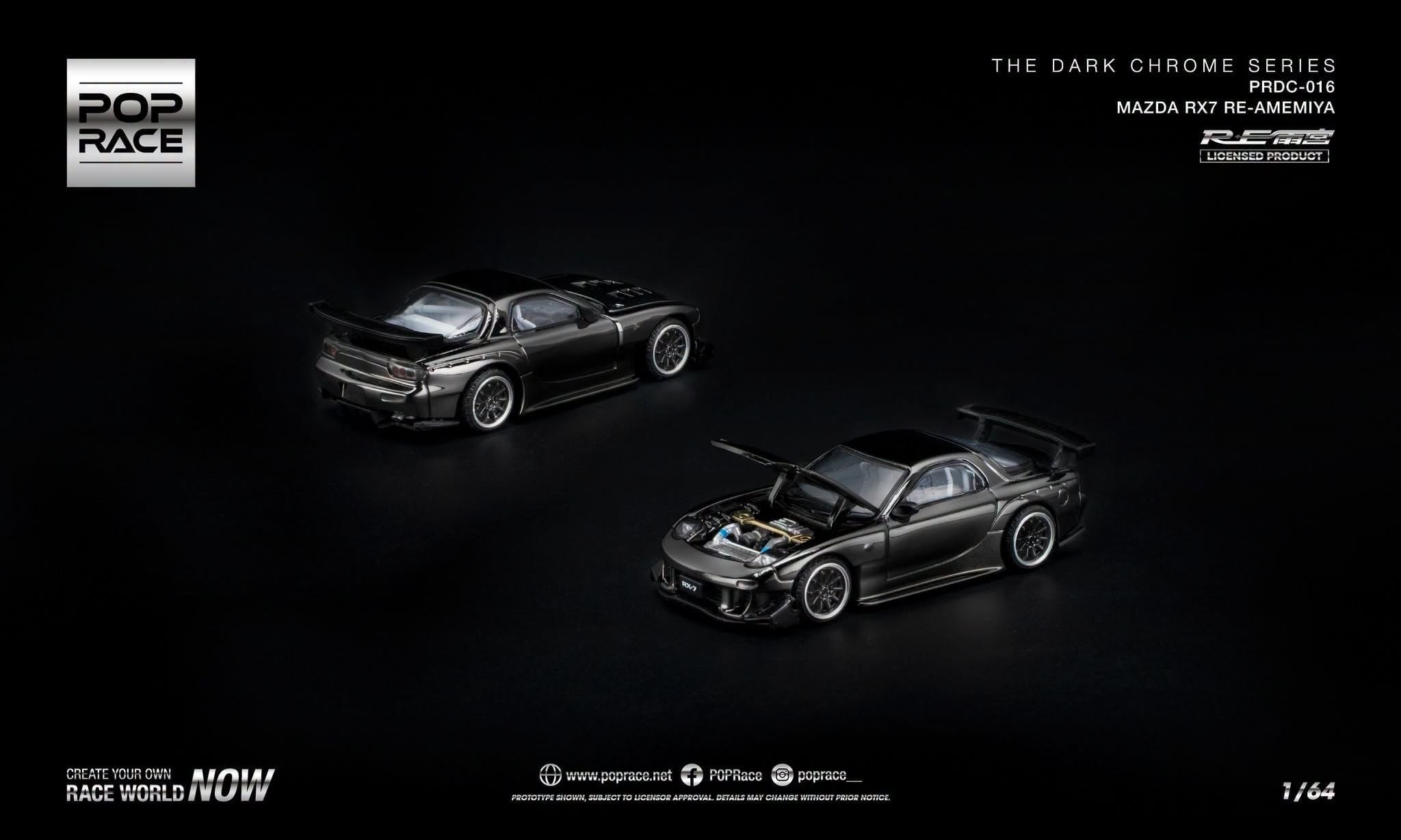  Mô hình xe Mazda RX-7 Re-Amemiya Dark Chrome tỉ lệ 1:6 Pop Race PRDC016 