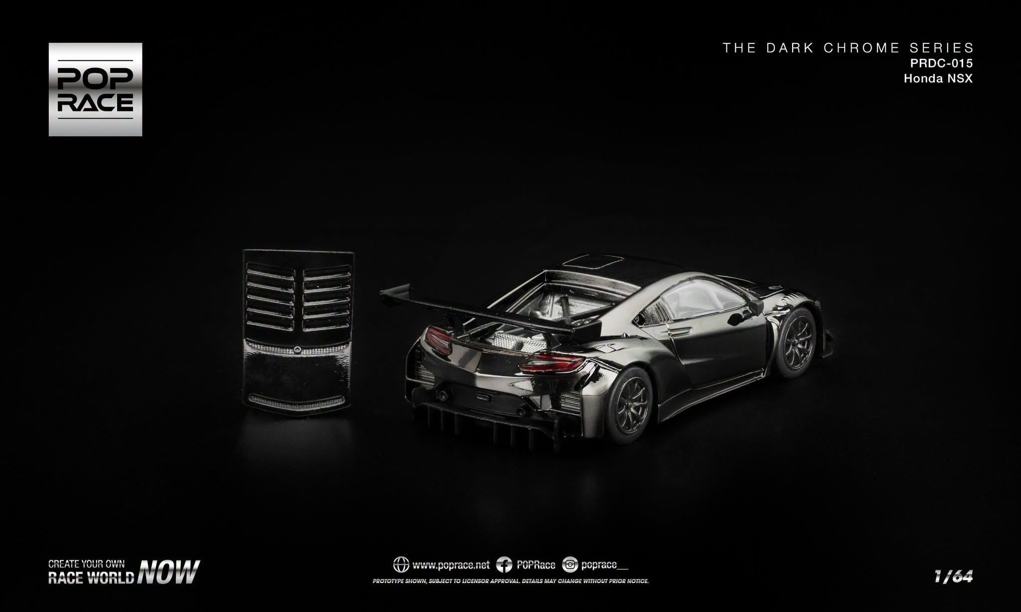  Mô hình xe Honda NSX GT3 Evo22 Dark Chrome tỉ lệ 1:64 Pop Race PRDC015 