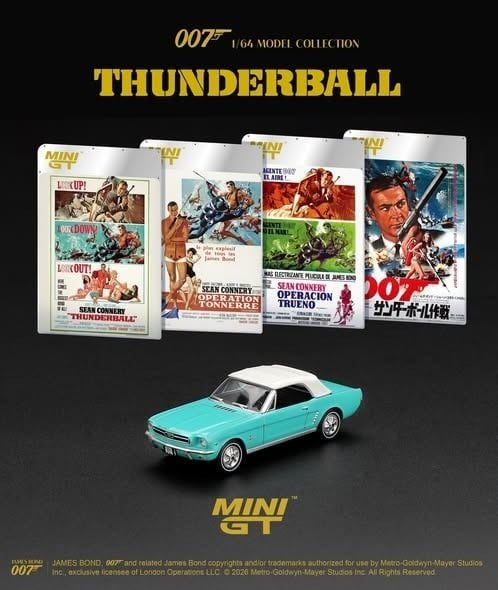  Mô hình xe Ford Mustang Convertible 1965 “Thunderball” tỉ lệ 1:64 MiniGT bản Card MGT00923-007 