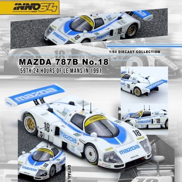  Mô hình xe Mazda 787B No.18 59th 24 Hours Le Mans 1991 tỉ lệ 1:64 inno64 model IN64-787B-18LM91 