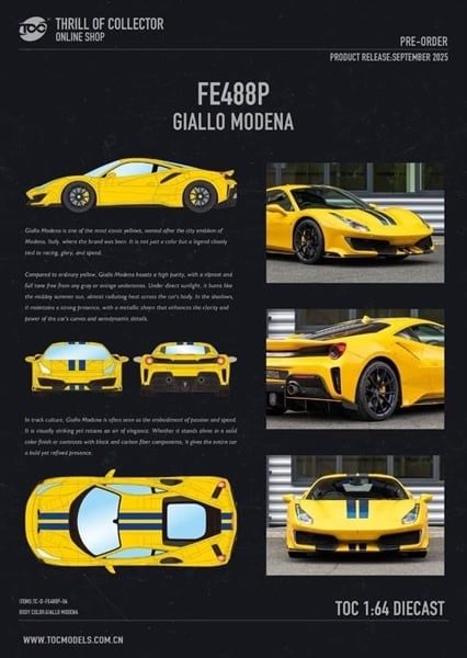  Mô hình xe Ferrari 488 Pista Limited To 1000 pcs tỉ lệ 1:64 TOC model TC-D-FE488P 