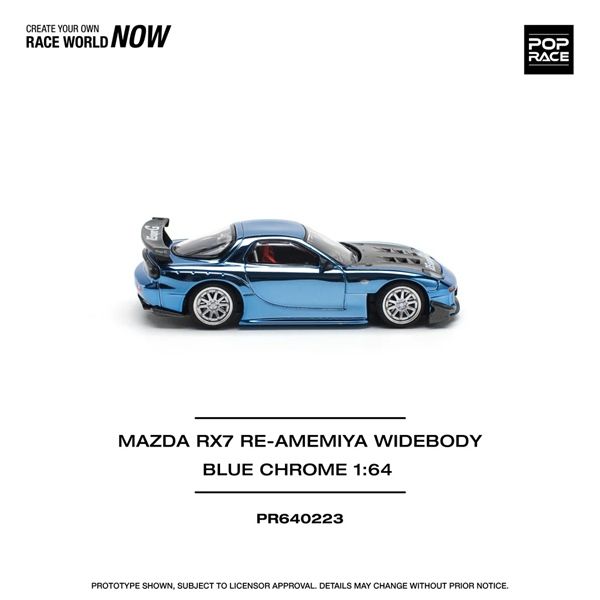  Mô hình xe Mazda RX7 RE-AMEMIYA Widebody - Blue Chrome tỉ lệ 1:64 Poprace PR640223 