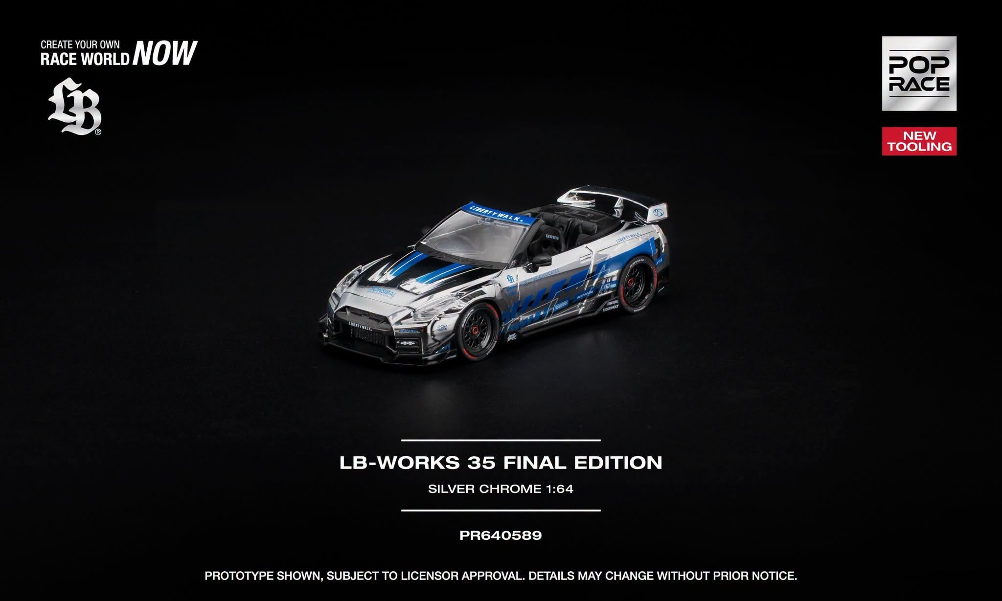  Mô hình xe Nissan LB-Works 35GT-R Final Edition Silver Chrome tỉ lệ 1:64 Pop Race PR640589 