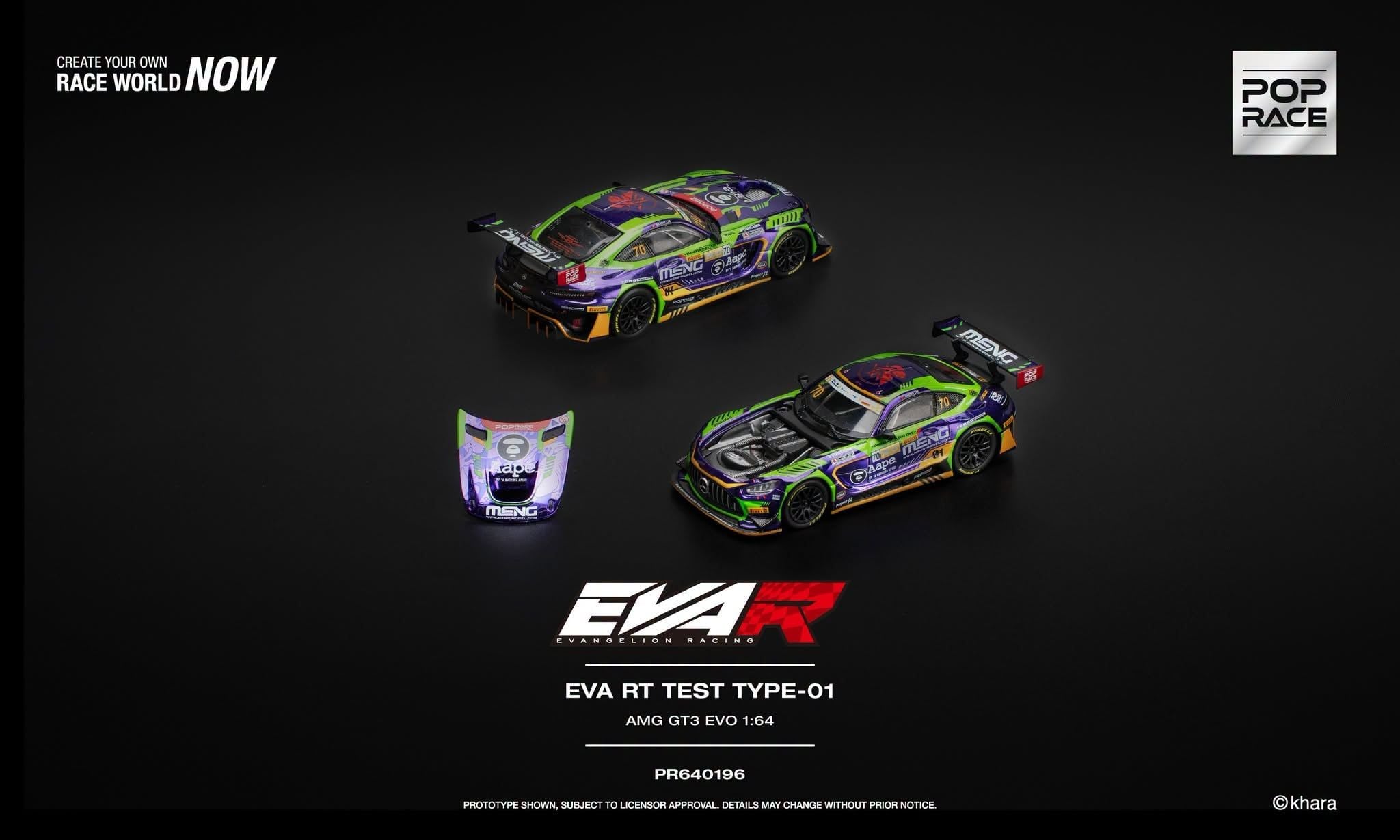  Mô hình xe EVA RT TEST TYPE-01 AMG GT3 EVO MACAU GP 2023 tỉ lệ 1:64 Pop Race PR640196 