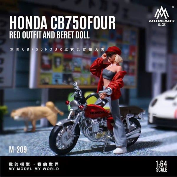  Mô hình nhân vật figure và xe mô tô Honda CB750FOUR Red Beret tỉ lệ 1:64 MoreArt MO222209 
