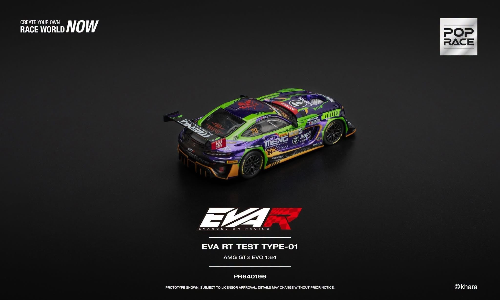  Mô hình xe EVA RT TEST TYPE-01 AMG GT3 EVO MACAU GP 2023 tỉ lệ 1:64 Pop Race PR640196 