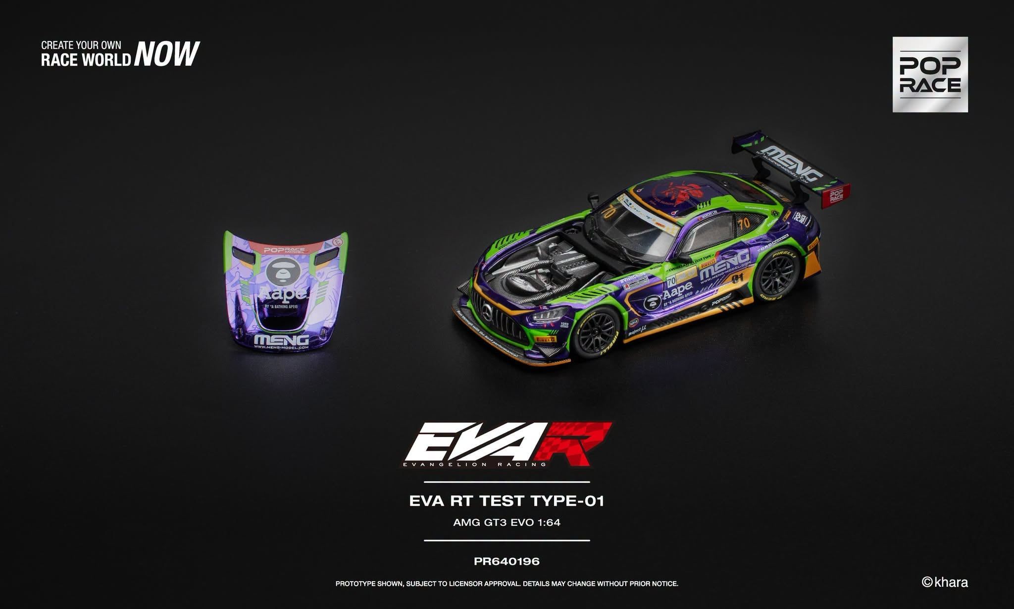  Mô hình xe EVA RT TEST TYPE-01 AMG GT3 EVO MACAU GP 2023 tỉ lệ 1:64 Pop Race PR640196 