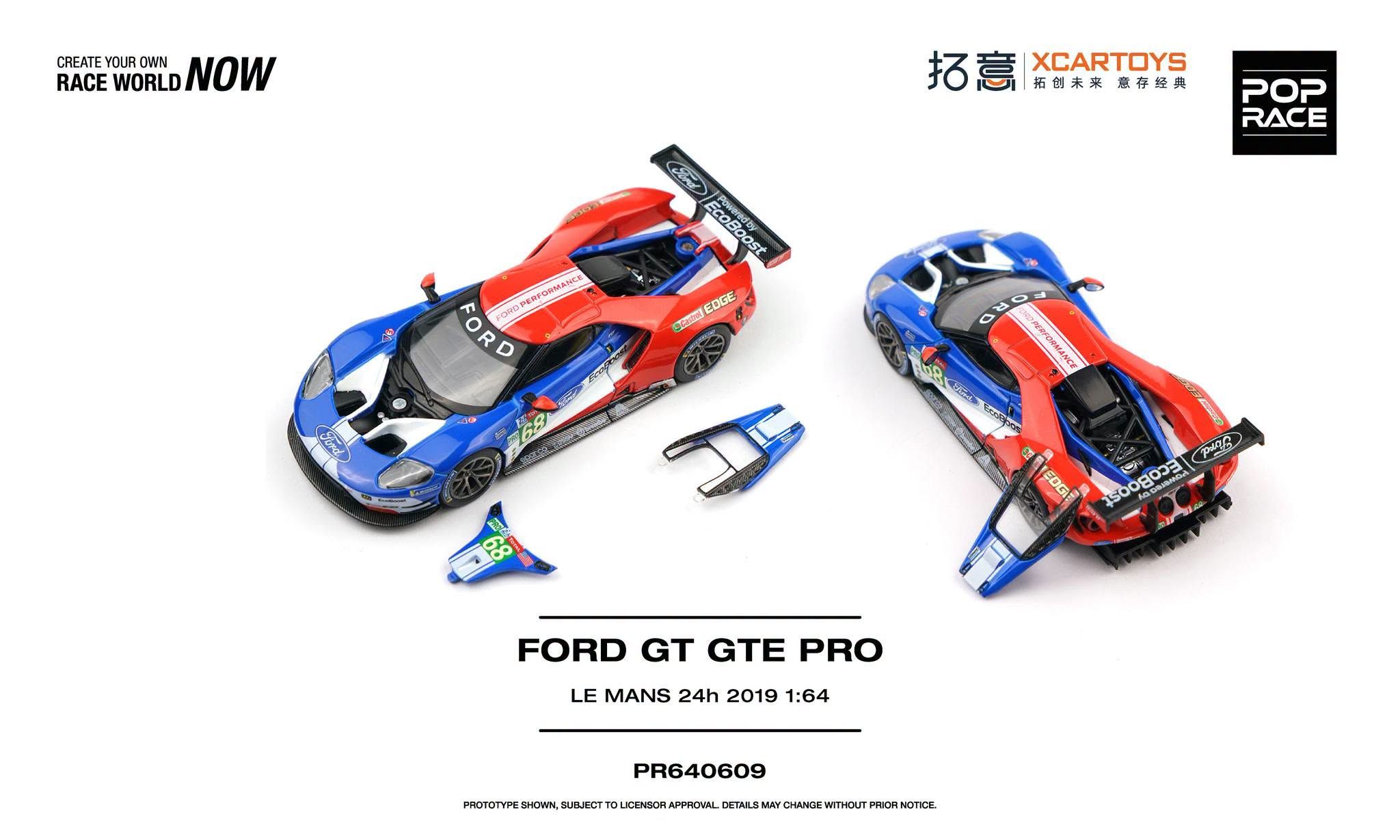  Mô hình xe FORD GT GTE PRO - LE MANS 24H 2019 tỉ lệ 1:64 Pop Race PR640609 