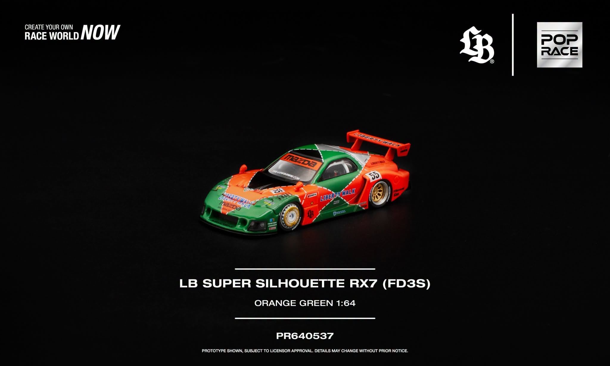  Mô hình xe LB Super Silhouette RX7 (FD3S) tỉ lệ 1:64 Pop Race PR640537 