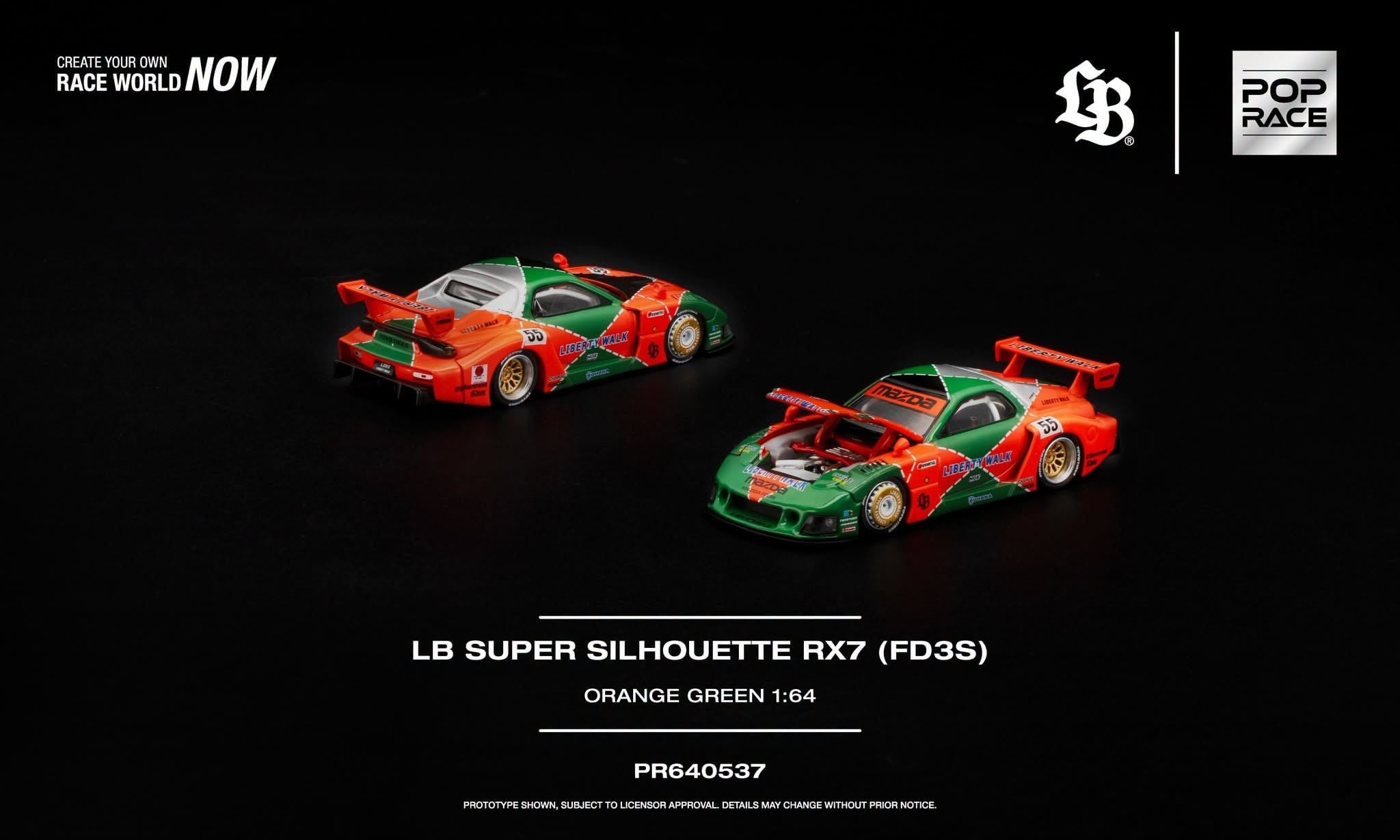  Mô hình xe LB Super Silhouette RX7 (FD3S) tỉ lệ 1:64 Pop Race PR640537 
