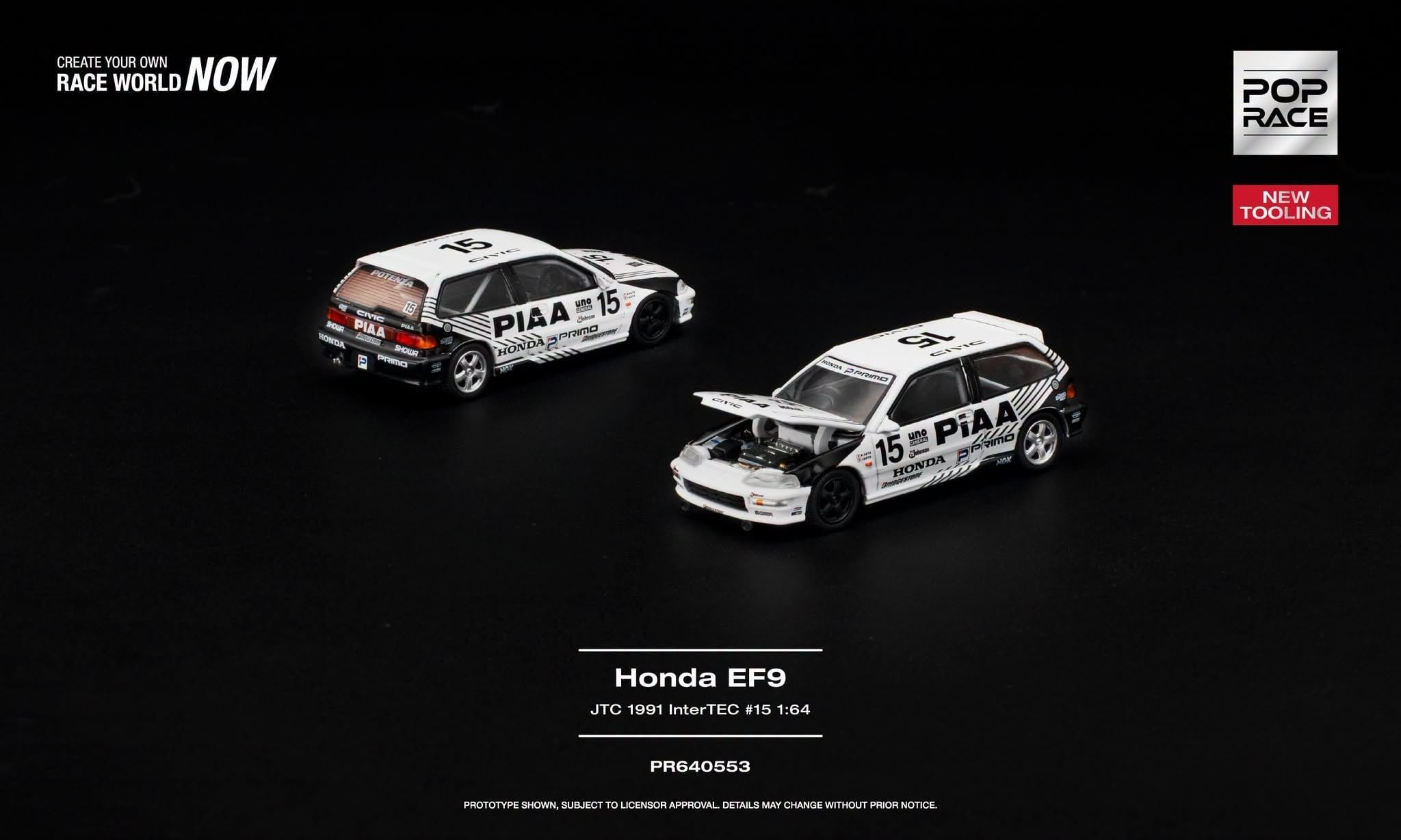  Mô hình xe Honda Civic (EF9) #15 JTC 1991 InterTEC tỉ lệ 1:64 Pop Race PR640553 