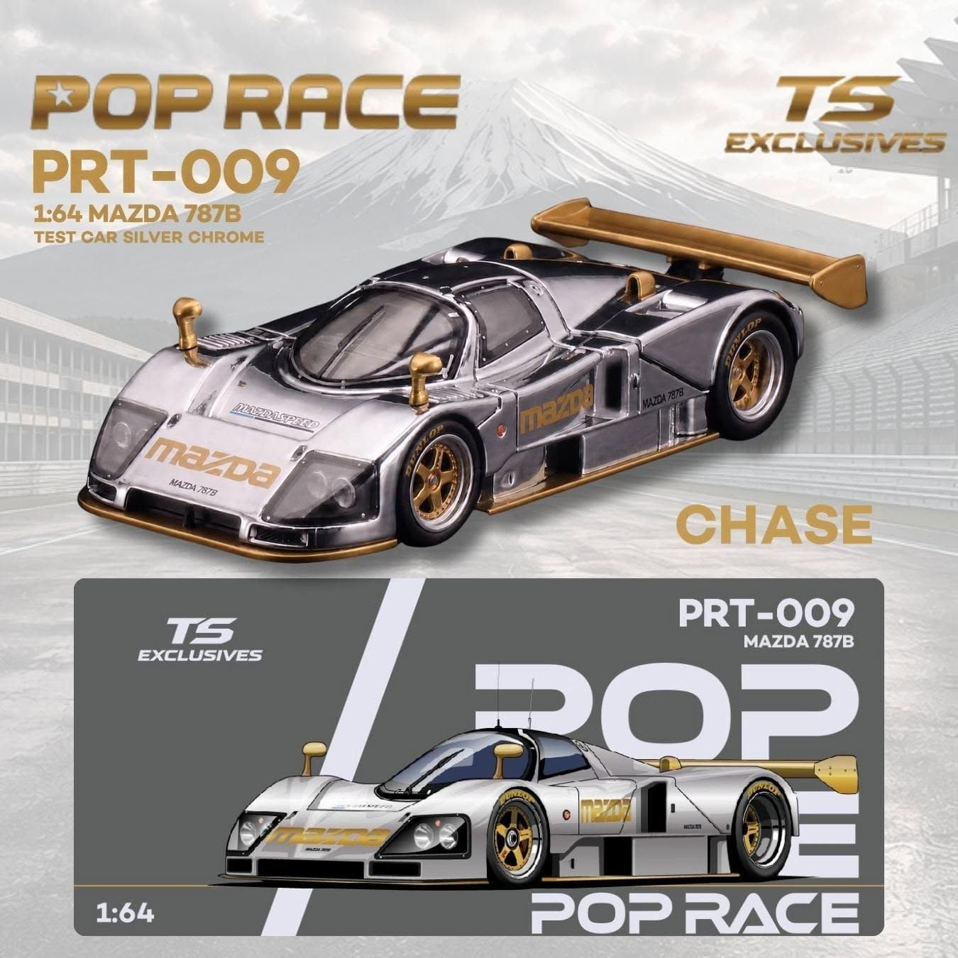  Mô hình xe Mazda 787B Test Car Silver Chrome tỉ lệ 1:64 Pop Race PRT009 