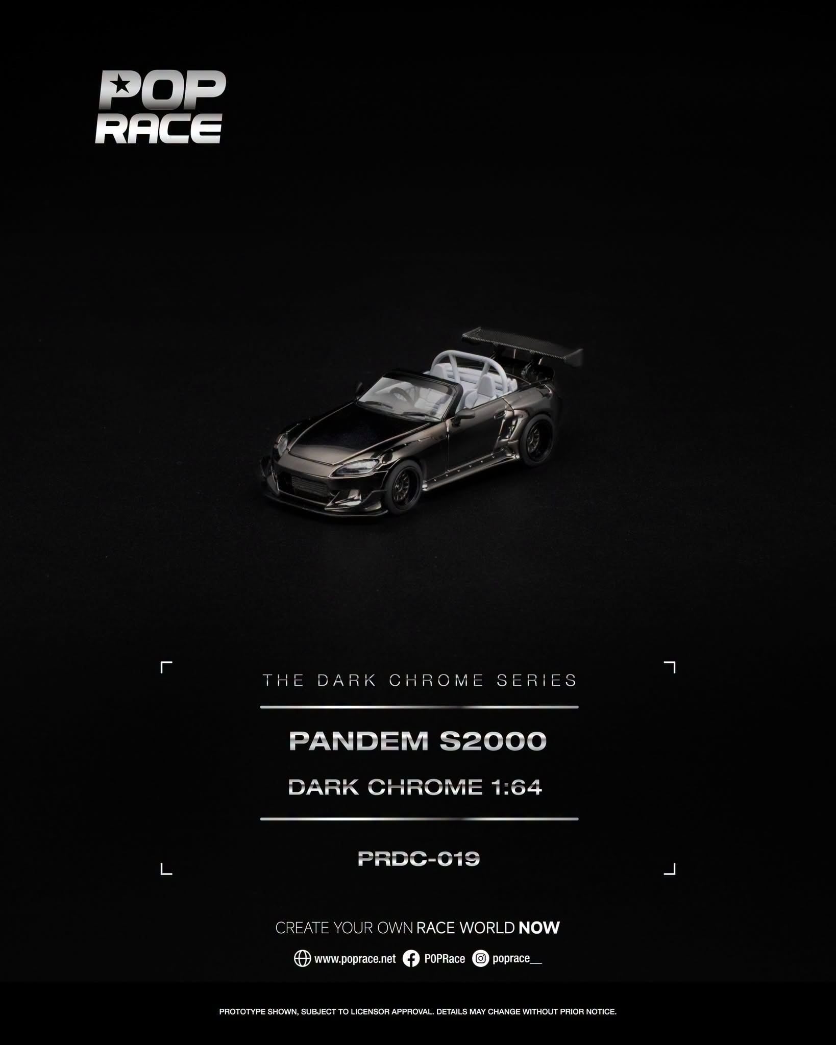  Mô hình xe Pandem S2000 Dark Chrome tỉ lệ 1:64 Pop Race PRDC019 