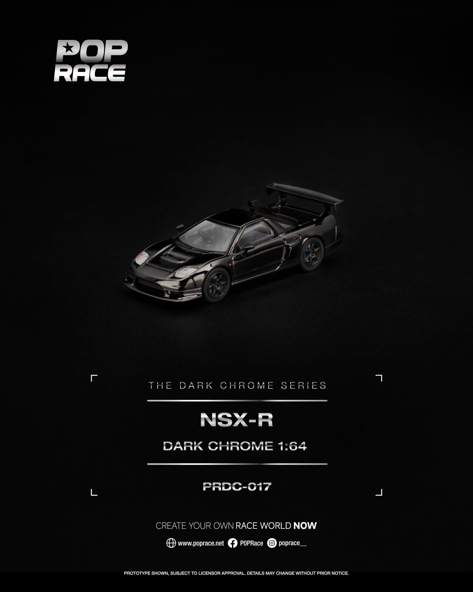  Mô hình xe NSX-R Dark Chrome tỉ lệ 1:64 Pop Race PRDC017 