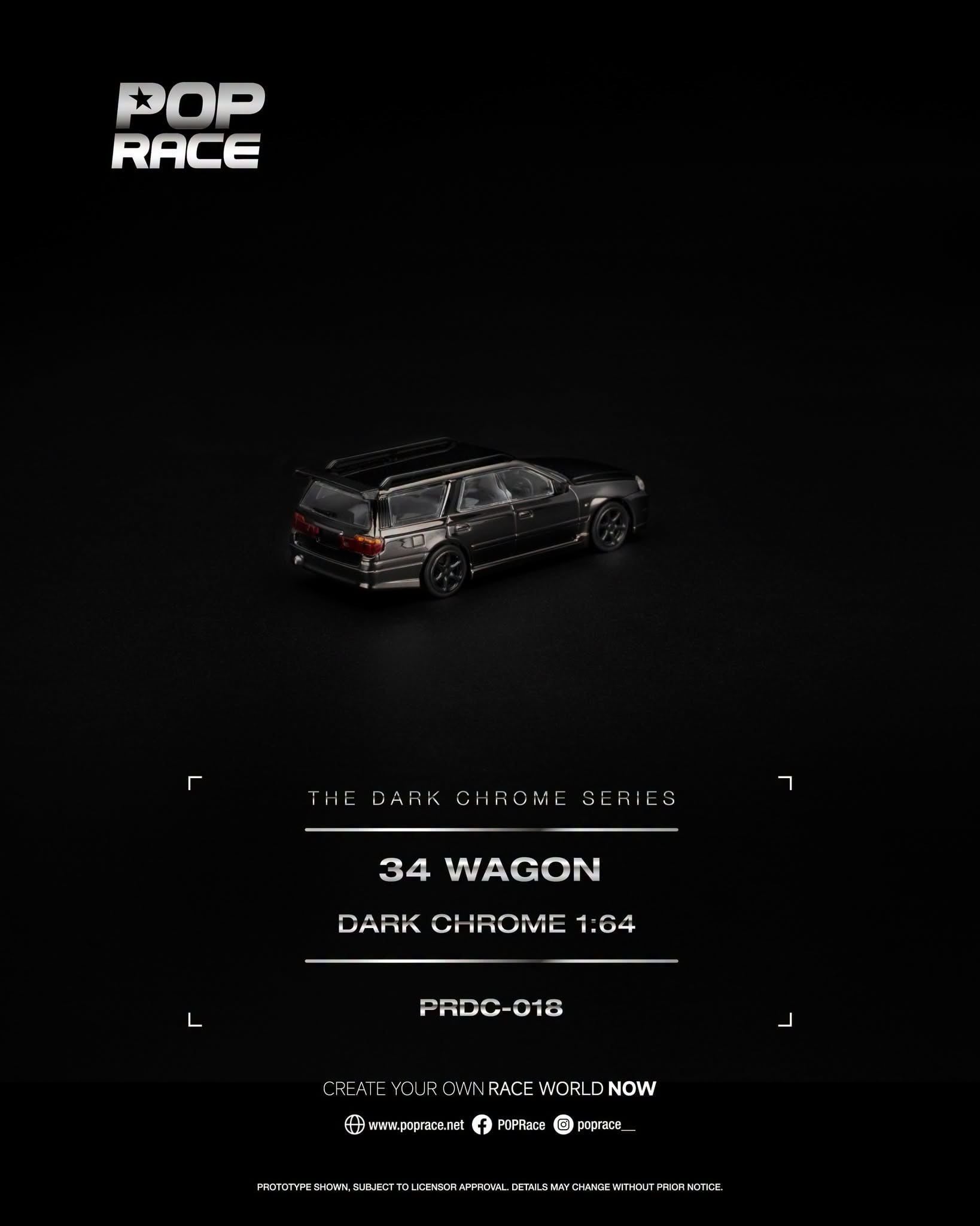  Mô hình xe R34 Wagon Dark Chrome tỉ lệ 1:64 Pop Race PRDC018 