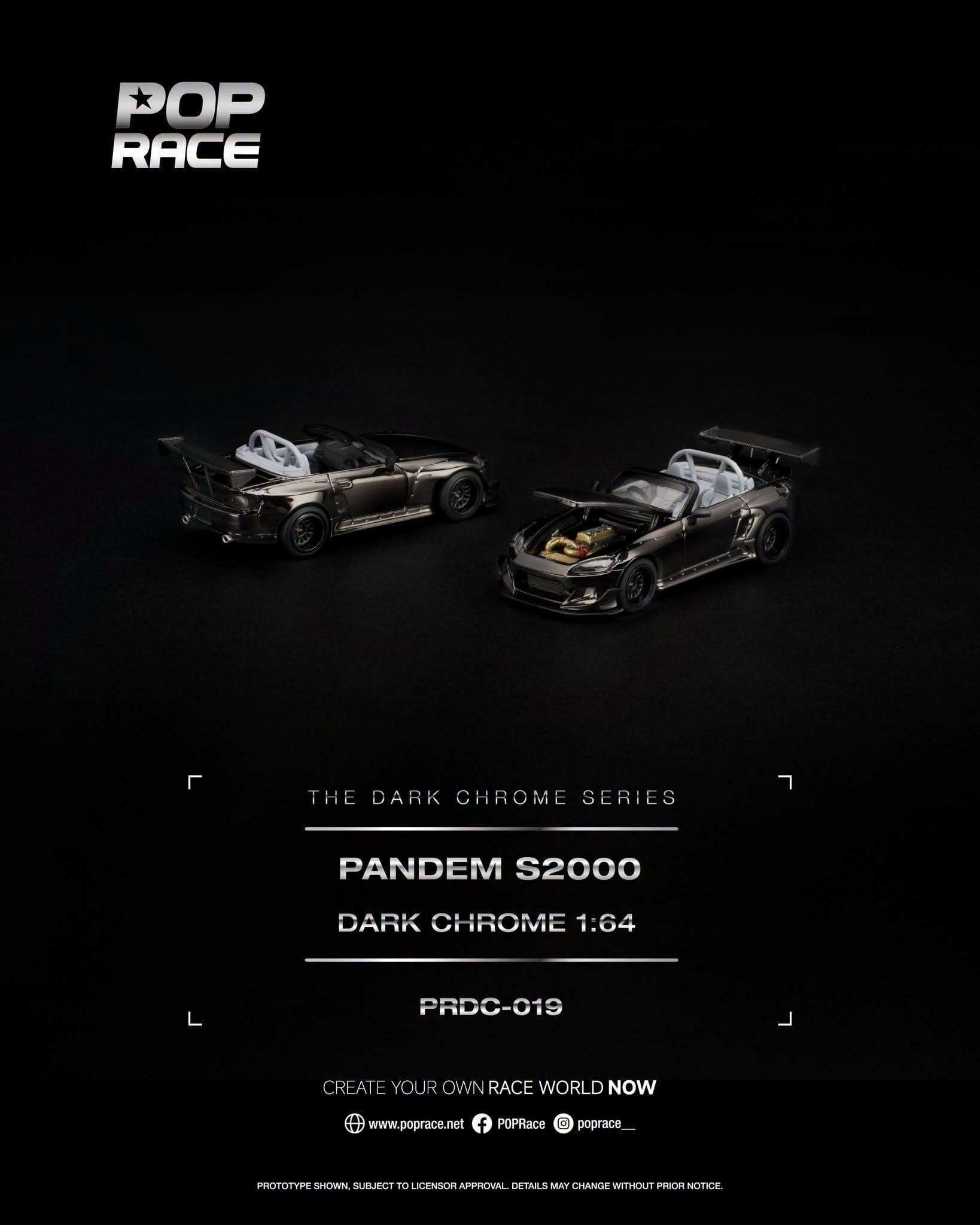  Mô hình xe Pandem S2000 Dark Chrome tỉ lệ 1:64 Pop Race PRDC019 