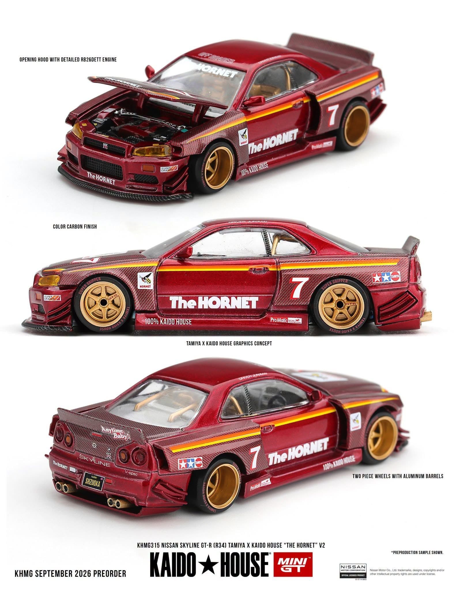  Mô hình xe Nissan Skyline GT-R (R34) Tamiya.Kaido House “The Hornet” V2 tỉ lệ 1:64 Kaido House KHMG315 