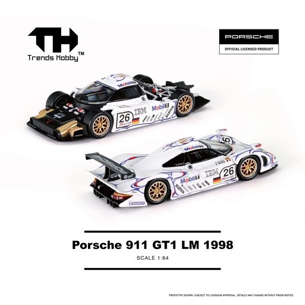  Mô hình xe Porsche 911 GT1 LM 1998 24 Hours of Le Mans mở được nắp máy tỉ lệ 1:64 Trendy Hobby TH 241085 