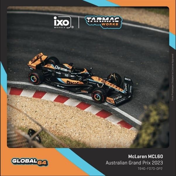  Mô hình xe đua F1 McLaren MCL60, Australian Grand Prix 2023, Oscar Piastri tỉ lệ 1:64 Tarmac Works T64G-F070-OP2 